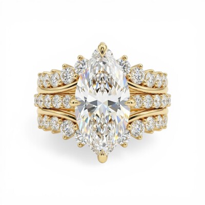 6.8 ct.tw Marquise Cut Engagement Ring with Crown Enhancer Band Bridal Ring Set
