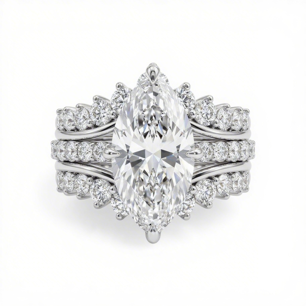 6.8 ct.tw Marquise Cut Engagement Ring with Crown Enhancer Band Bridal Ring Set 6.8 ct.tw Marquise Cut Engagement Ring with Crown Enhancer Band Bridal Ring Set