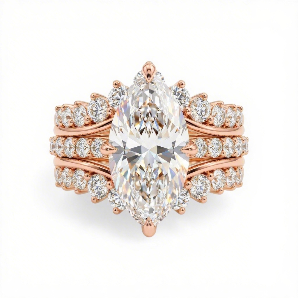 6.8 ct.tw Marquise Cut Engagement Ring with Crown Enhancer Band Bridal Ring Set 6.8 ct.tw Marquise Cut Engagement Ring with Crown Enhancer Band Bridal Ring Set