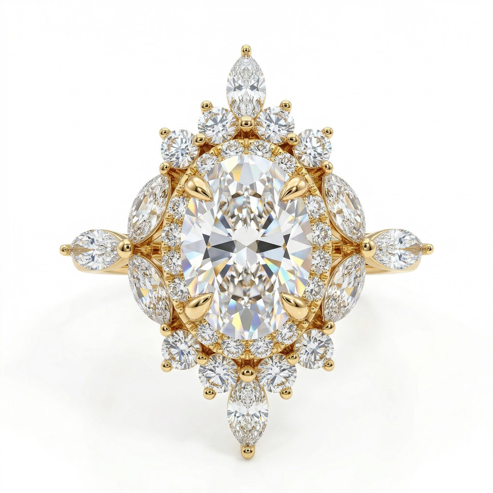 3.5 ct.tw Oval Cut Halo Marquise Cut Cluster S925 Silver Engagement Ring 3.5 ct.tw Oval Cut Halo Marquise Cut Cluster S925 Silver Engagement Ring