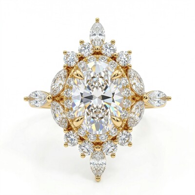 3.5 ct.tw Oval Cut Halo Marquise Cut Cluster S925 Silver Engagement Ring