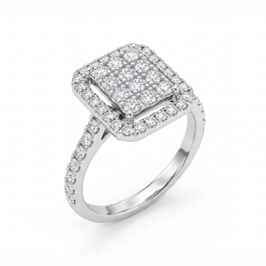 1.5 ct.tw Square Halo White Round Cut S925 Silver Engagement Ring