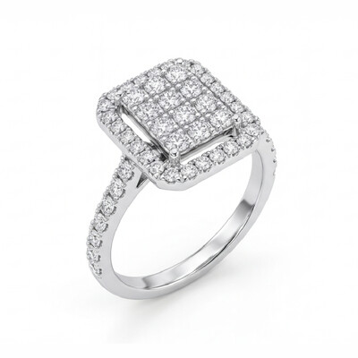 1.5 ct.tw Square Halo White Round Cut S925 Silver Engagement Ring