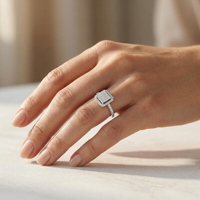 1.5 ct.tw. Square Halo White Round Cut S925 Silver Engagement Ring