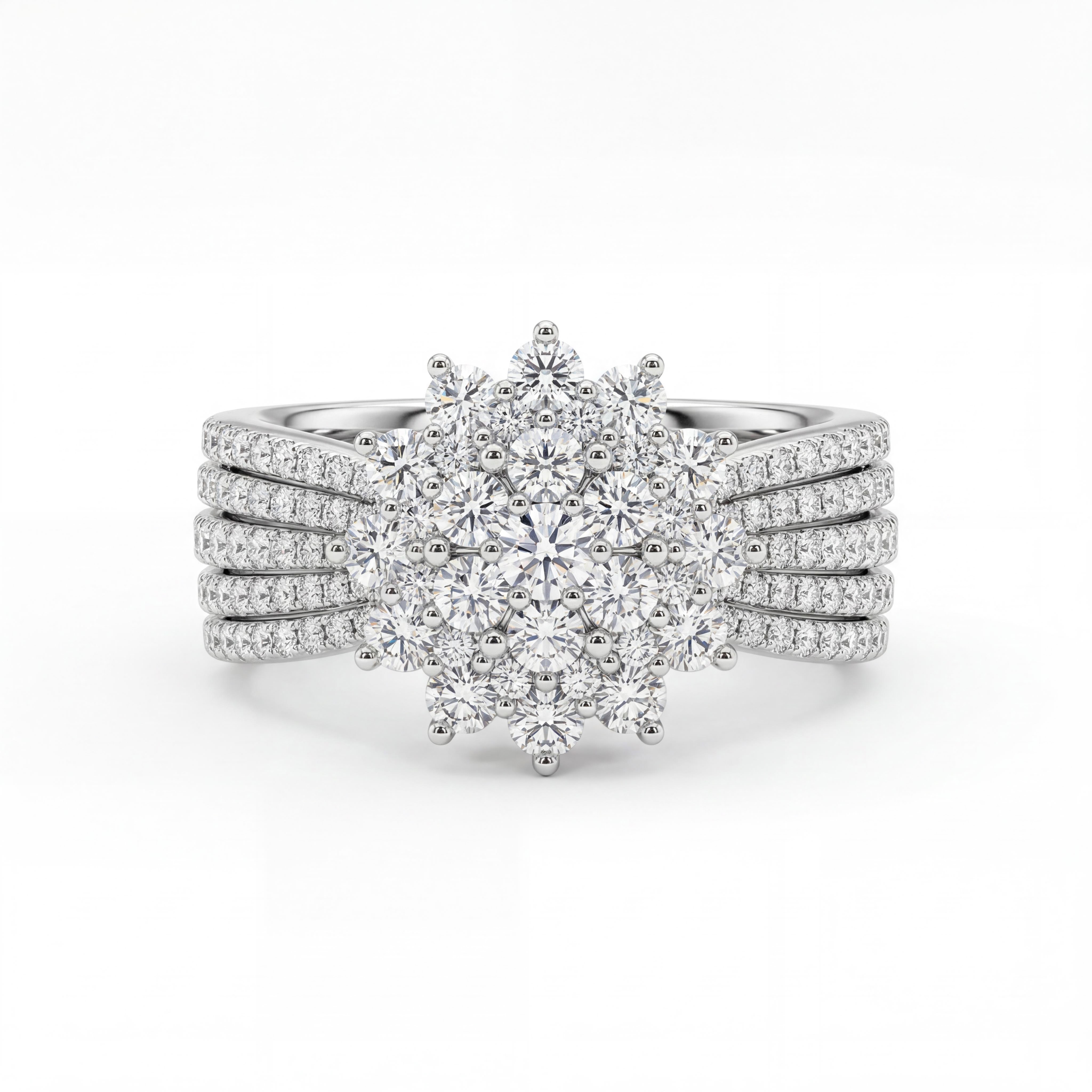 2.5 ct.tw Flower-shaped Paved Round Cut S925 Silver Engagement Ring