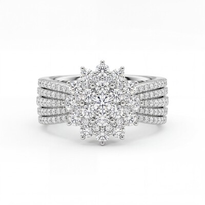 2.5 ct.tw Flower-shaped Paved Round Cut S925 Silver Engagement Ring