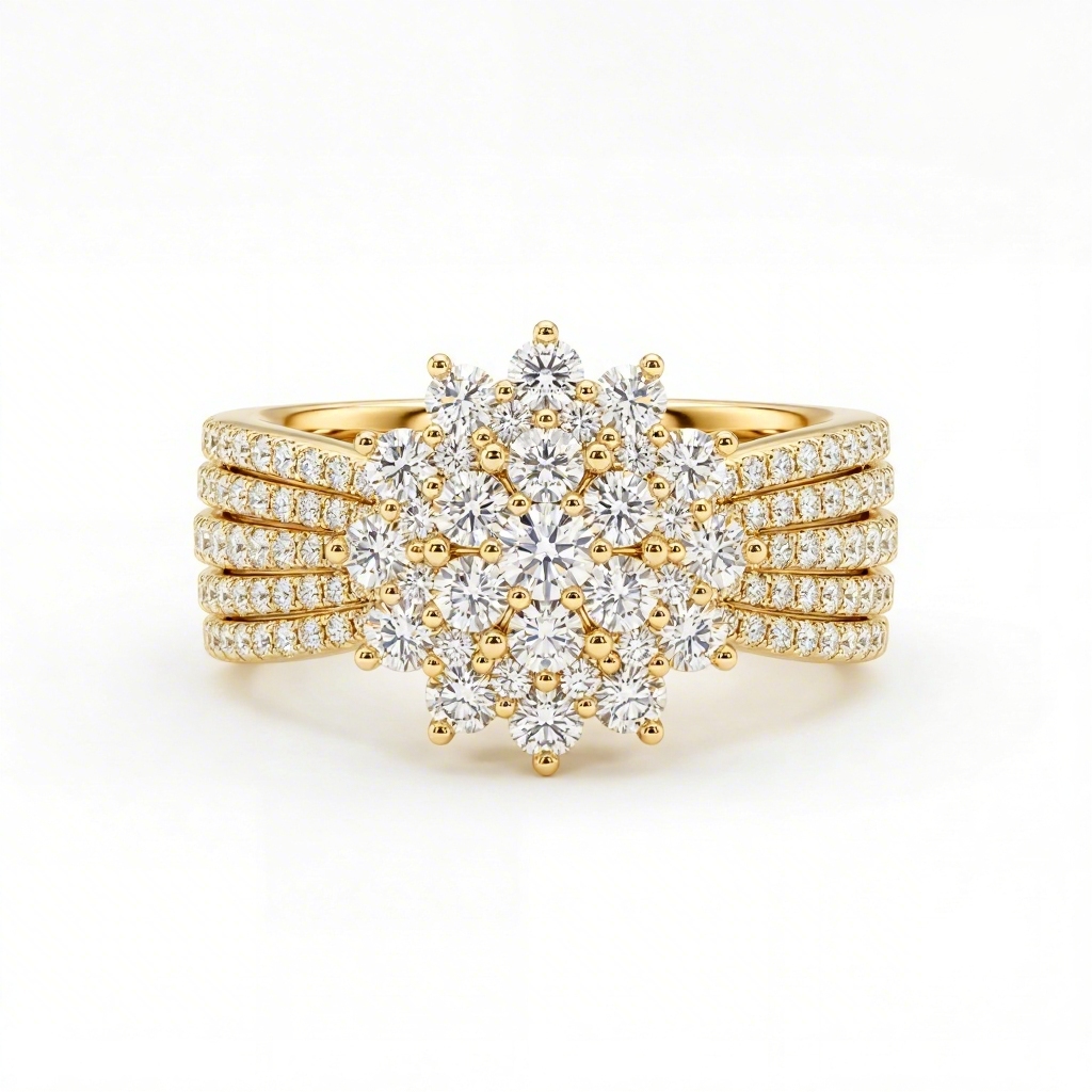 2.5 ct.tw Flower-shaped Paved Round Cut S925 Silver Engagement Ring