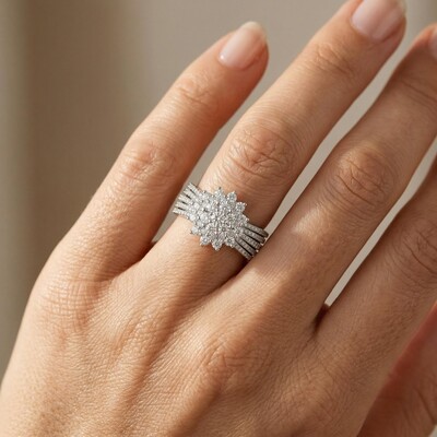 2.42ct.tw. Flower-shaped Paved Round Cut S925 Silver Engagement Ring
