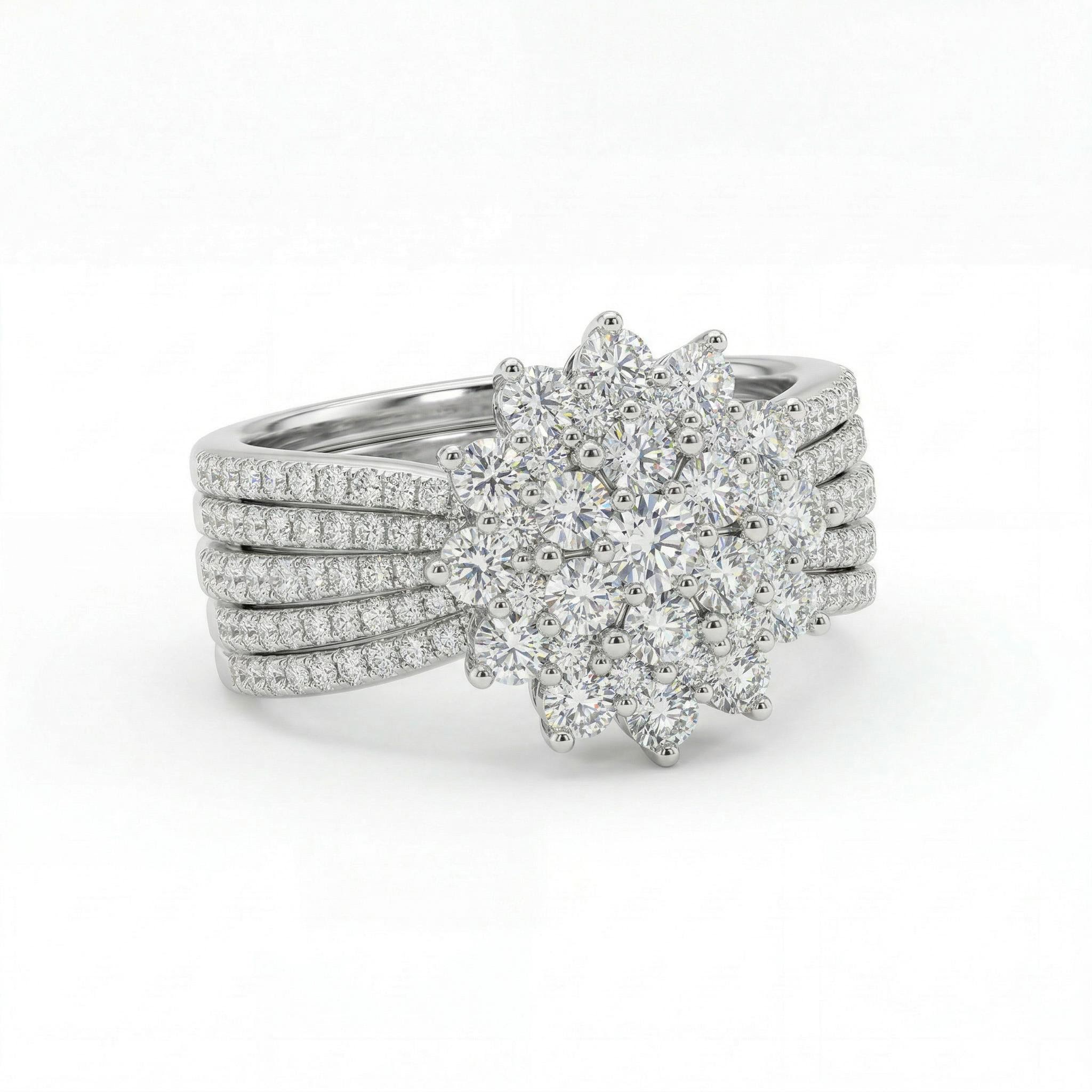 2.5 ct.tw Flower-shaped Paved Round Cut S925 Silver Engagement Ring