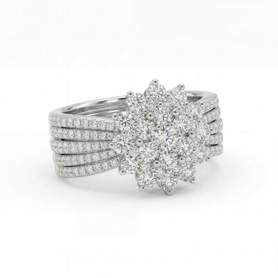 2.5 ct.tw Flower-shaped Paved Round Cut S925 Silver Engagement Ring