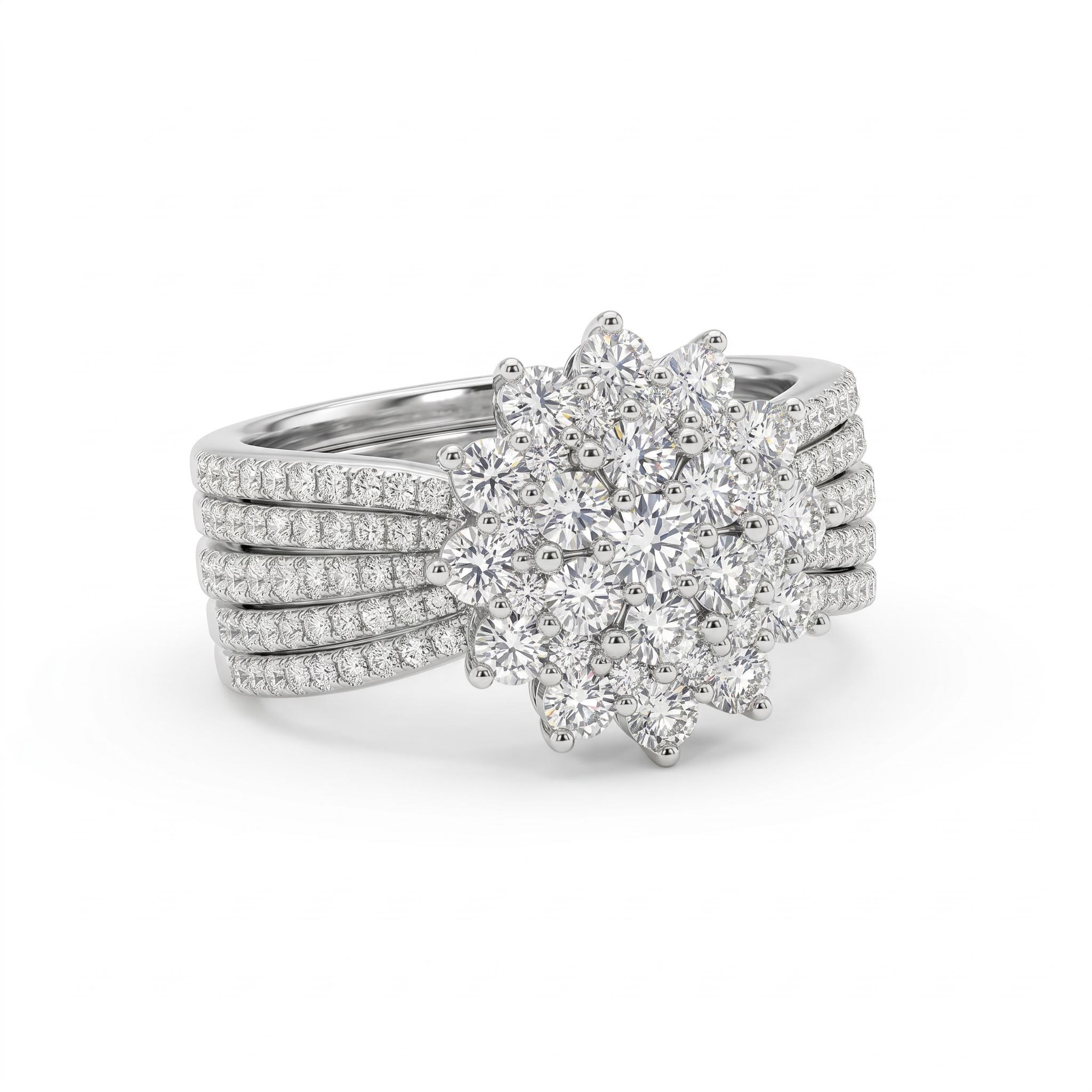 2.42 ct.tw. Flower-shaped Paved Round Cut S925 Silver Engagement Ring 2.42 ct.tw. Flower-shaped Paved Round Cut S925 Silver Engagement Ring