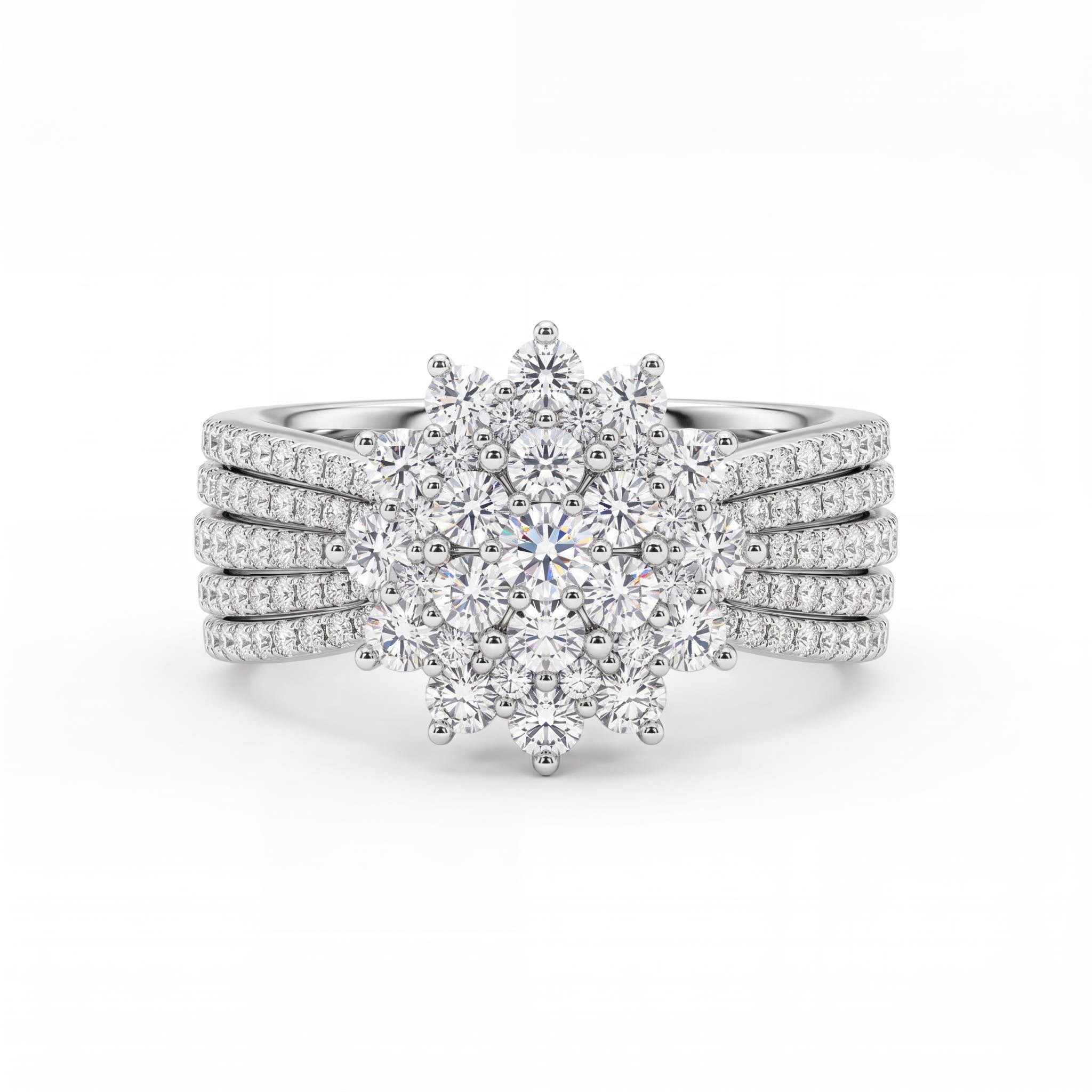 2.42 ct.tw. Flower-shaped Paved Round Cut S925 Silver Engagement Ring 2.42 ct.tw. Flower-shaped Paved Round Cut S925 Silver Engagement Ring