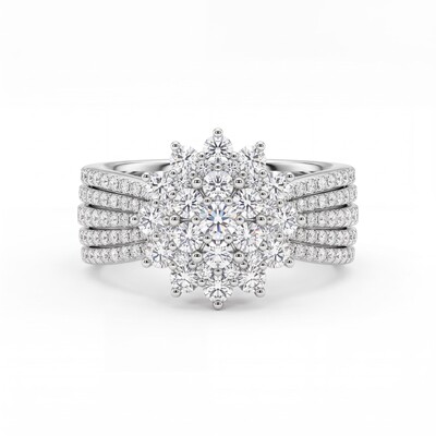 2.42 ct.tw. Flower-shaped Paved Round Cut S925 Silver Engagement Ring
