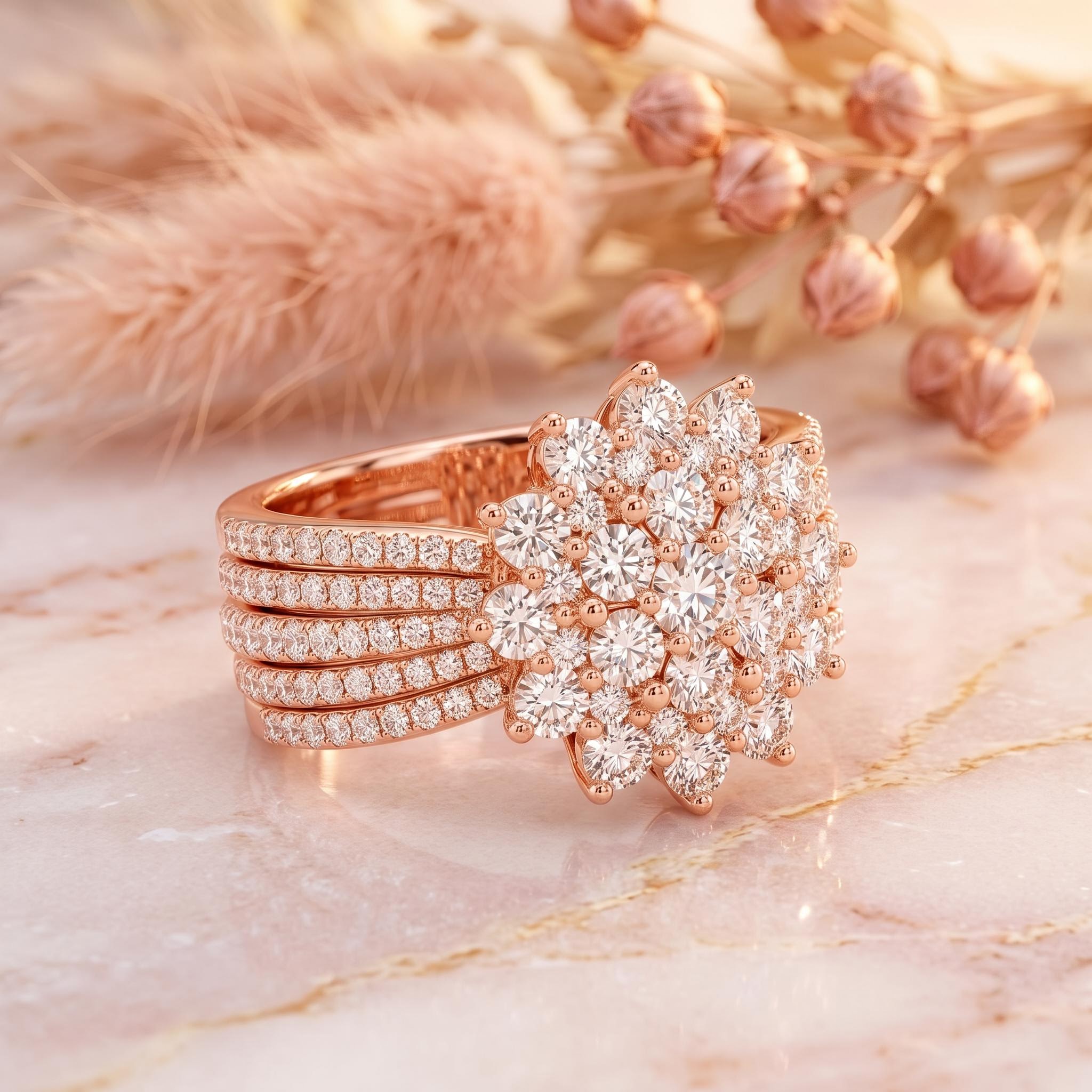 2.42 ct.tw. Flower-shaped Paved Round Cut S925 Silver Engagement Ring 2.42 ct.tw. Flower-shaped Paved Round Cut S925 Silver Engagement Ring