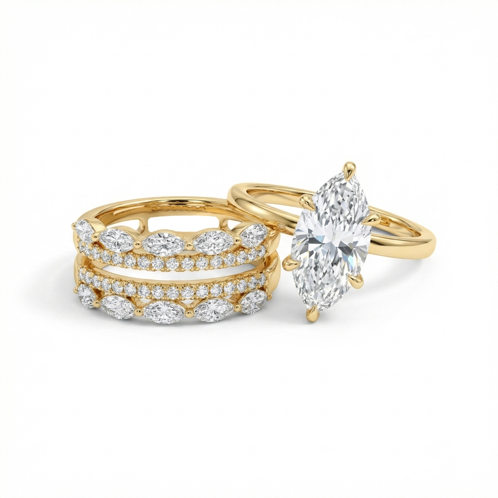 3.3 ct.tw Dazzling 2Pcs Marquise Cut S925 Silver Bridal Ring Set