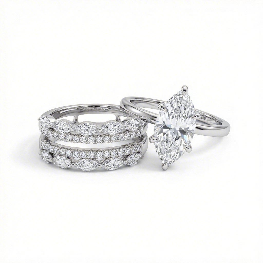 3.3 ct.tw Dazzling 2Pcs Marquise Cut S925 Silver Bridal Ring Set