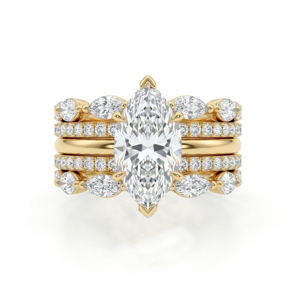 3.3 ct.tw Dazzling 2Pcs Marquise Cut S925 Silver Bridal Ring Set