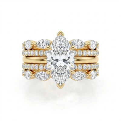 3.3 ct.tw Dazzling 2Pcs Marquise Cut S925 Silver Bridal Ring Set