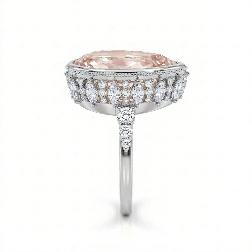 4.5 ct.tw Elegant Pink Pear Cut Hidden Marquise cut Halo S925 Silver Engagement Ring