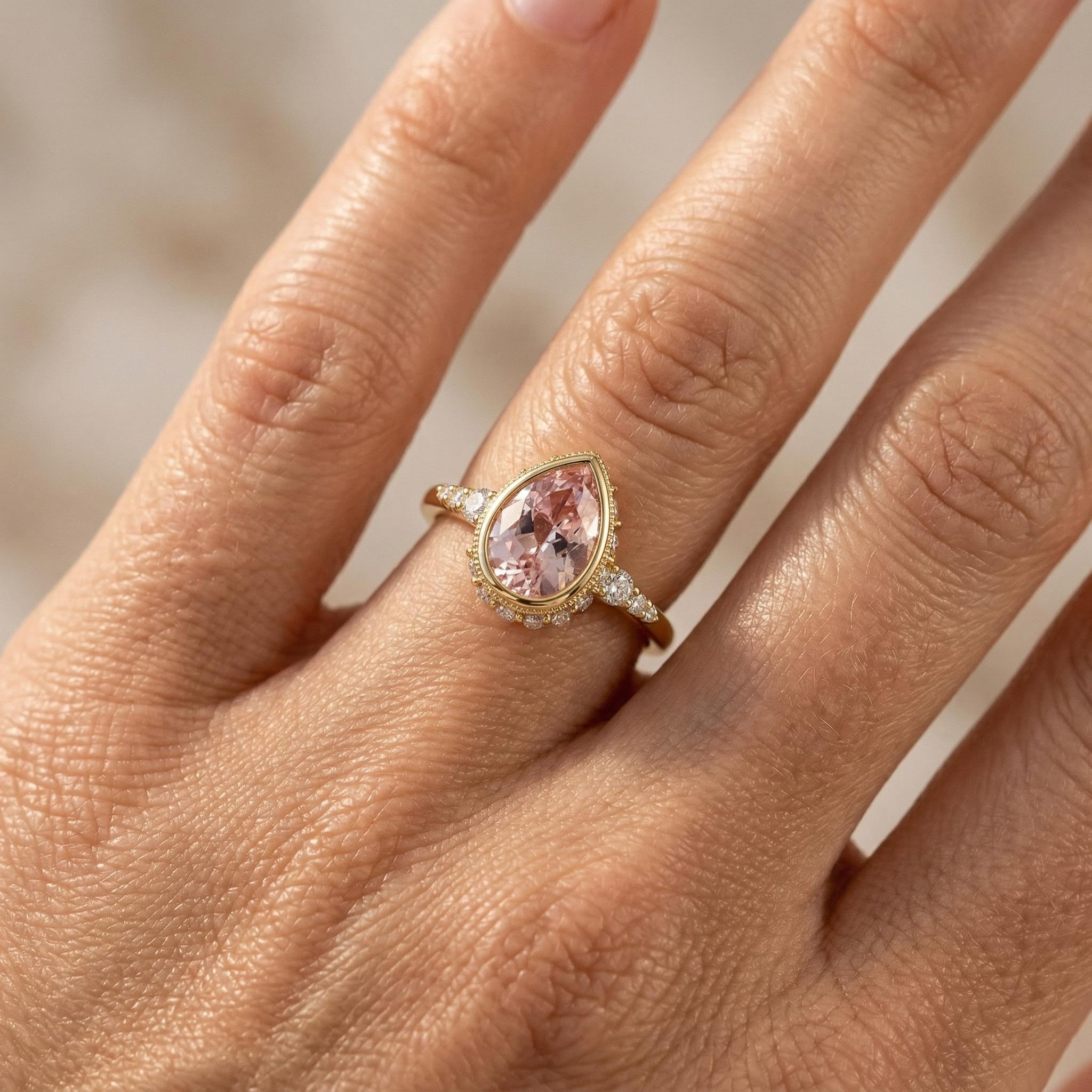 4.5 ct.tw Elegant Pink Pear Cut Hidden Marquise cut Halo S925 Silver Engagement Ring