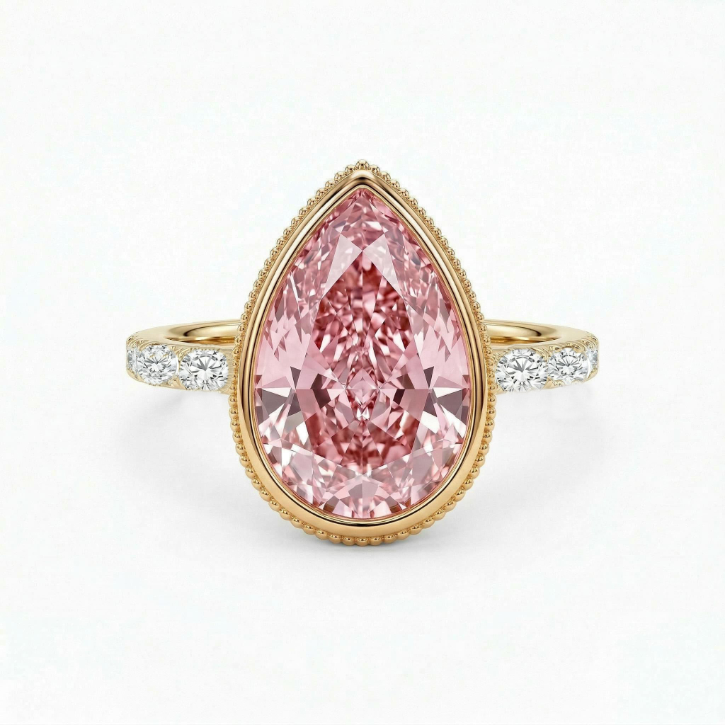 4.66 ct.tw. Elegant Pink Pear Cut Hidden Marquise cut Halo S925 Silver Engagement Ring