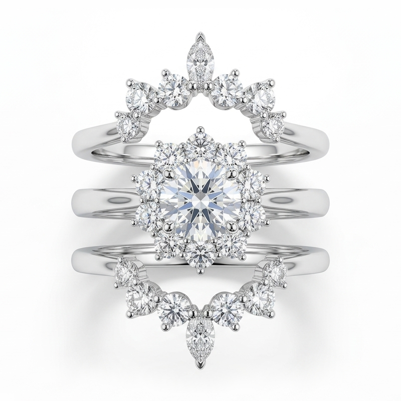 3.5 ct.tw Cluster Flower Round Cut S925 Silver 3 Piece Bridal Ring Set