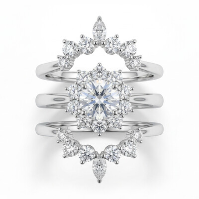 3.5 ct.tw Cluster Flower Round Cut S925 Silver 3 Piece Bridal Ring Set