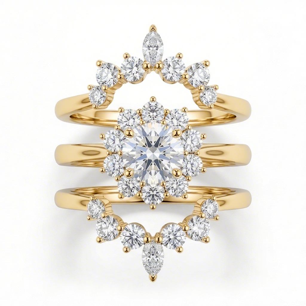 3.5 ct.tw Cluster Flower Round Cut S925 Silver 3 Piece Bridal Ring Set