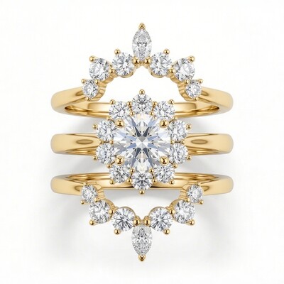 3.5 ct.tw Cluster Flower Round Cut S925 Silver 3 Piece Bridal Ring Set