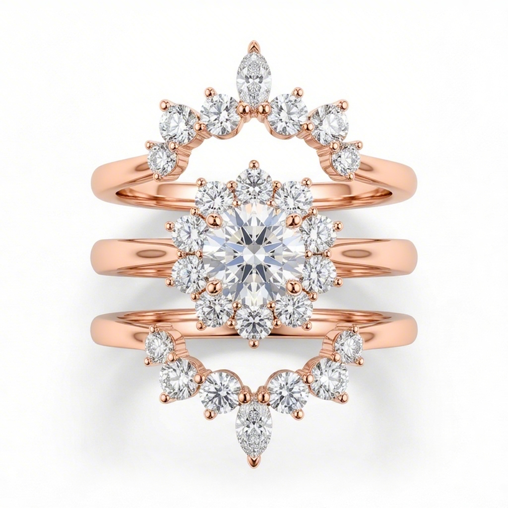 3.5 ct.tw Cluster Flower Round Cut S925 Silver 3 Piece Bridal Ring Set