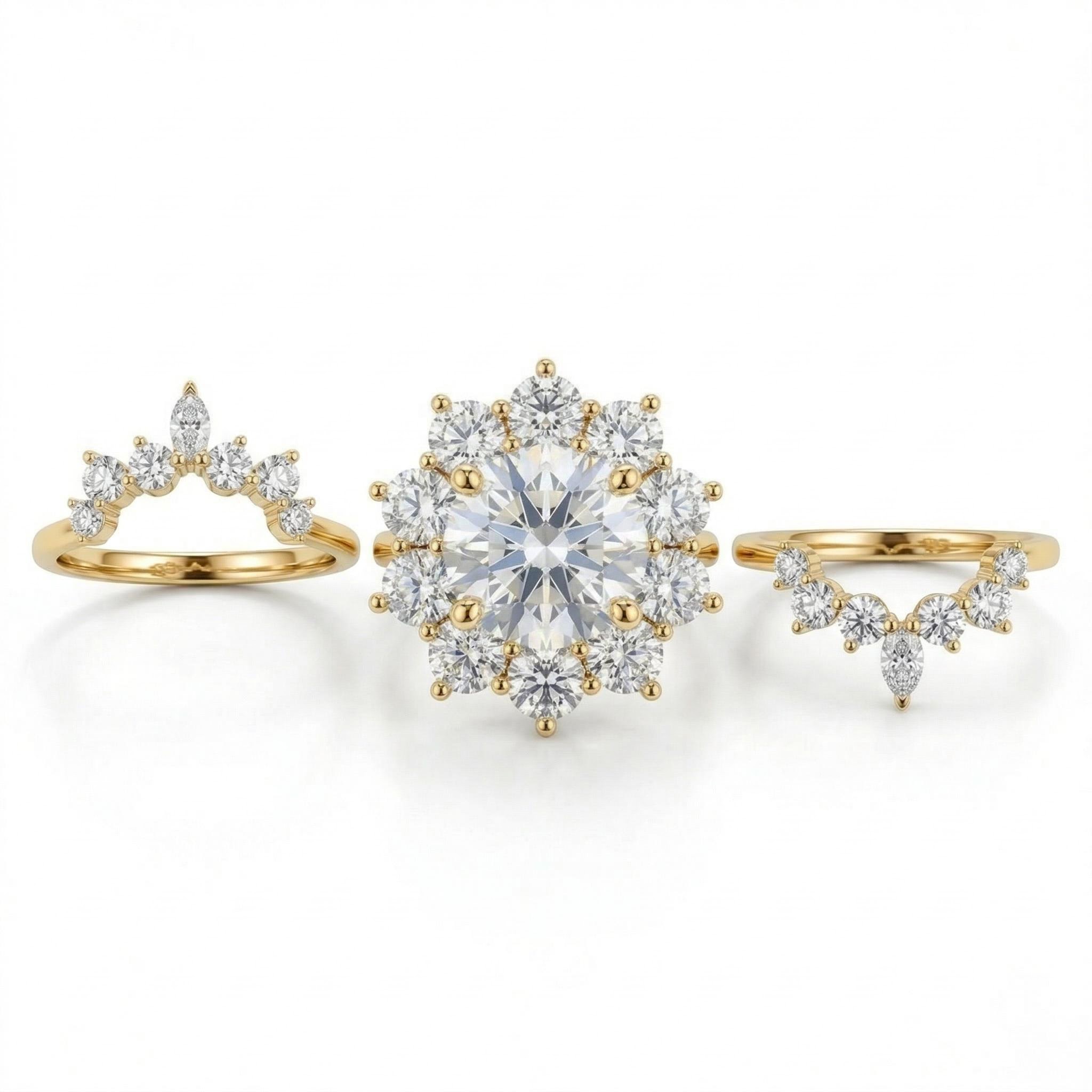 3.5 ct.tw. Cluster Flower Round Cut S925 Silver 3 Piece Bridal Ring Set