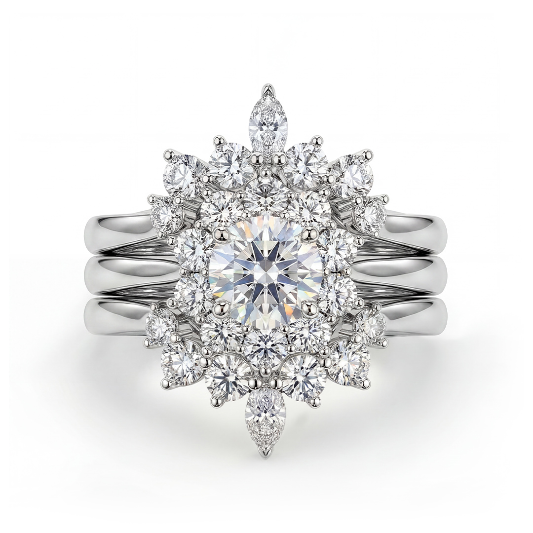 3.5 ct.tw. Cluster Flower Round Cut S925 Silver 3 Piece Bridal Ring Set