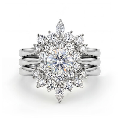 3.5 ct.tw. Cluster Flower Round Cut S925 Silver 3 Piece Bridal Ring Set