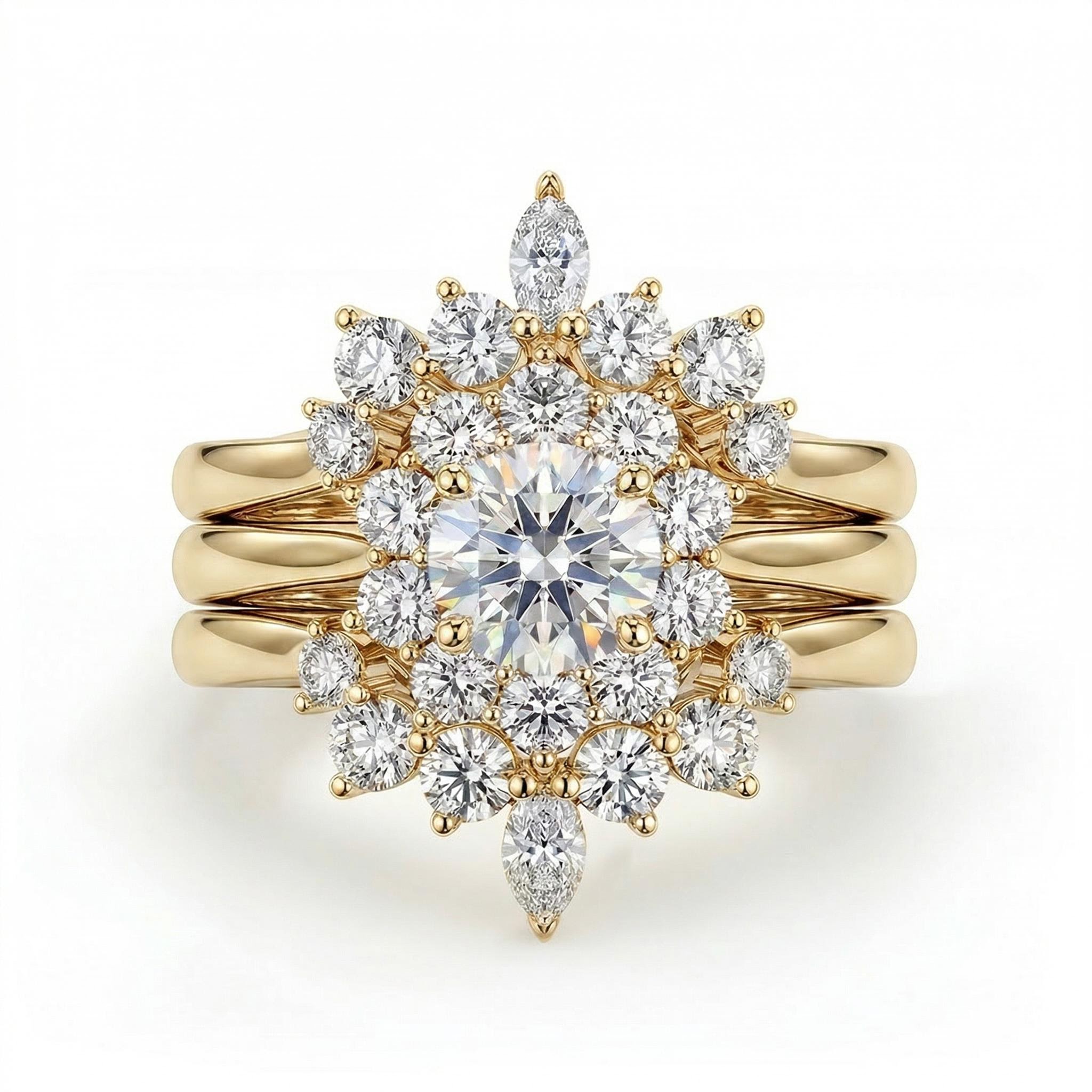3.5 ct.tw. Cluster Flower Round Cut S925 Silver 3 Piece Bridal Ring Set