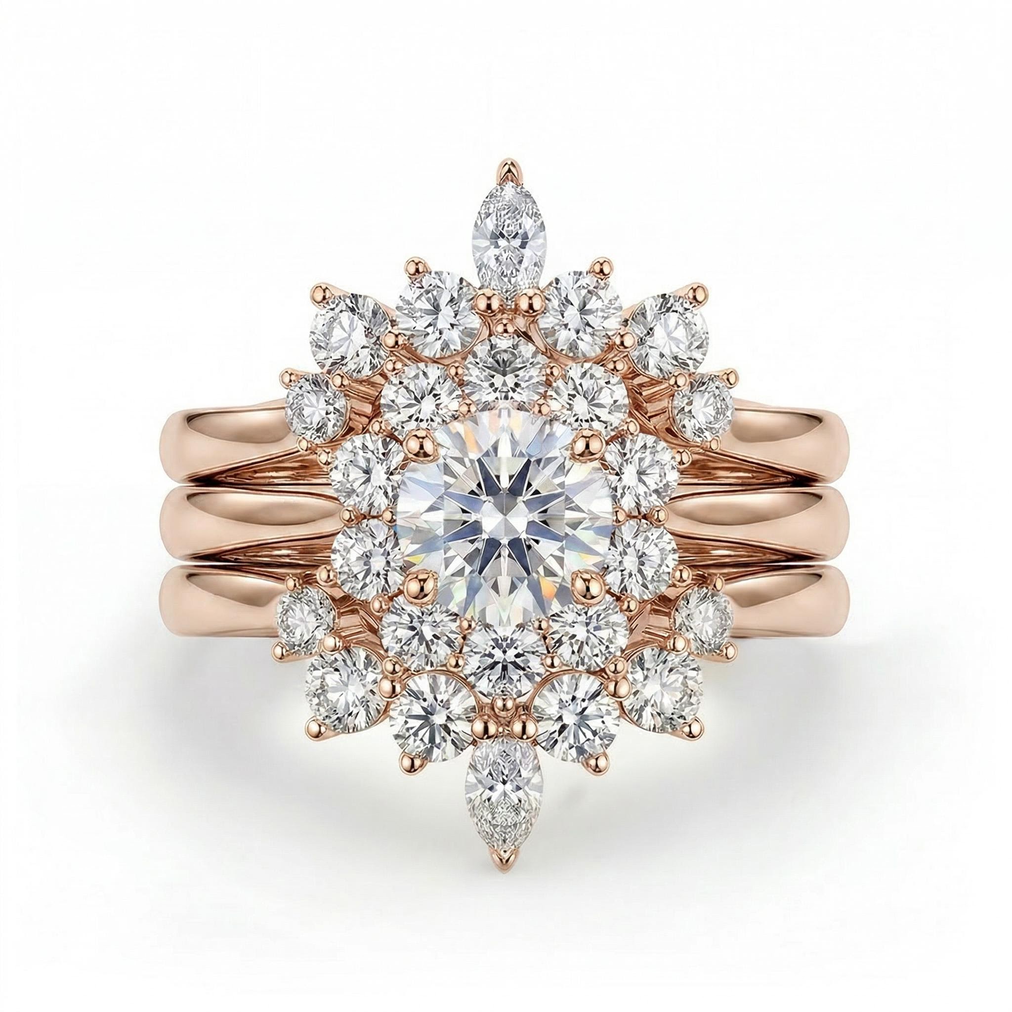 3.5 ct.tw. Cluster Flower Round Cut S925 Silver 3 Piece Bridal Ring Set