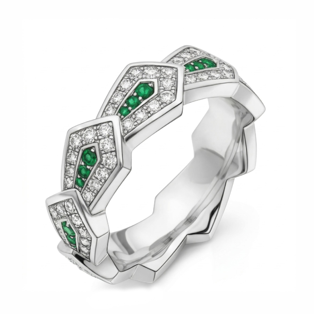 1.5 ct.tw Geometric Zigzag Green & White Round Cut S925 Silver Women's Band