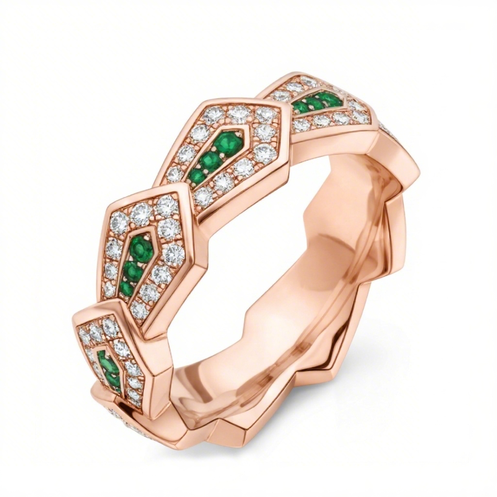 1.5 ct.tw Geometric Zigzag Green & White Round Cut S925 Silver Women's Band