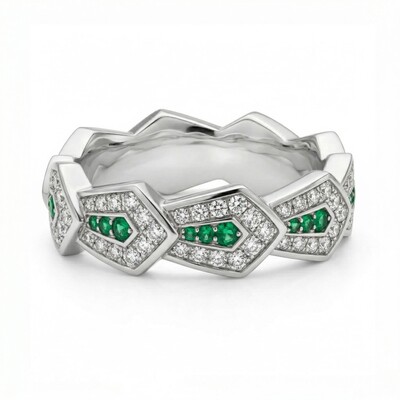 1.5 ct.tw Geometric Zigzag Green & White Round Cut S925 Silver Women's Band