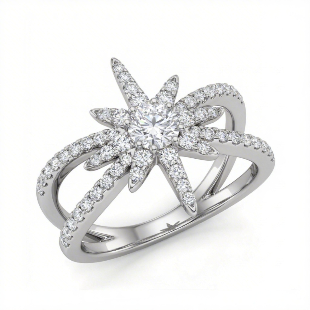 1.5 ct.tw Starfish Round Cut S925 Silver Engagement Ring
