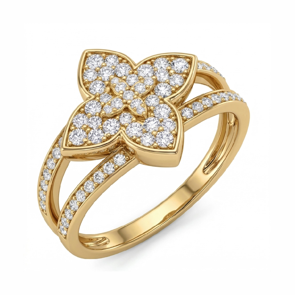 1.5 ct.tw Clover Diamond Paved Round Cut S925 Silver Engagement Ring