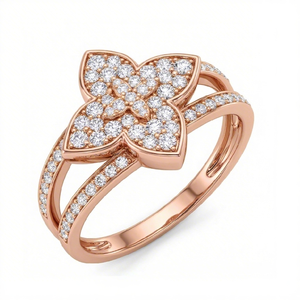 1.5 ct.tw Clover Diamond Paved Round Cut S925 Silver Engagement Ring