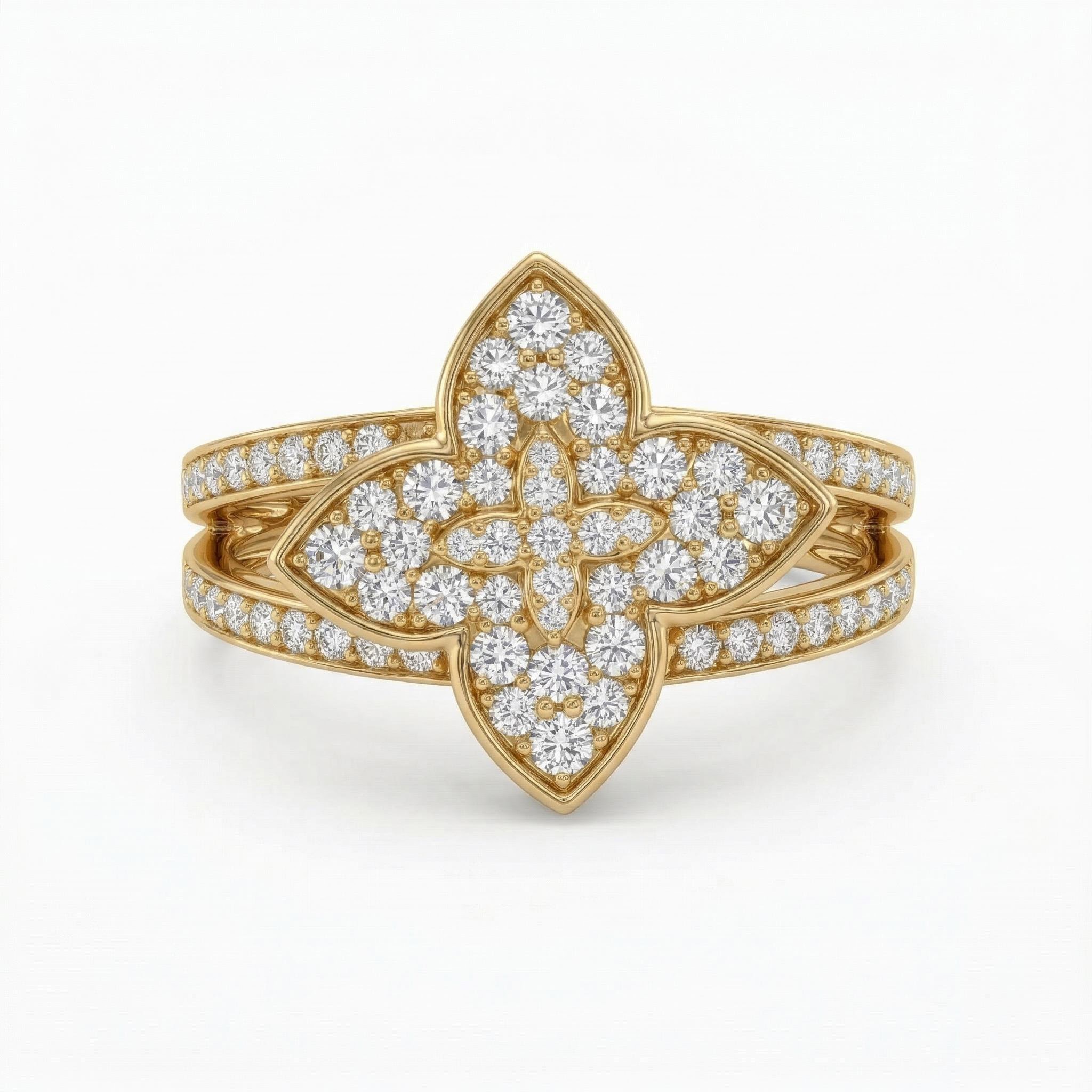 1.5 ct.tw Clover Diamond Paved Round Cut S925 Silver Engagement Ring