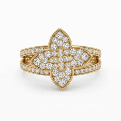 1.5 ct.tw Clover Diamond Paved Round Cut S925 Silver Engagement Ring