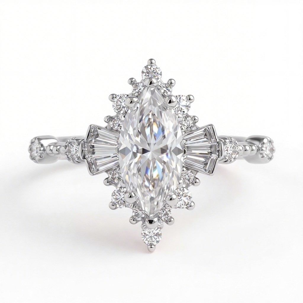 2.8 ct.tw Vintage Halo Marquise Cut S925 Silver Engagement Ring