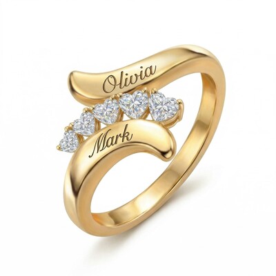 Customizable Name/Date Heart Cut S925 Silver Ring
