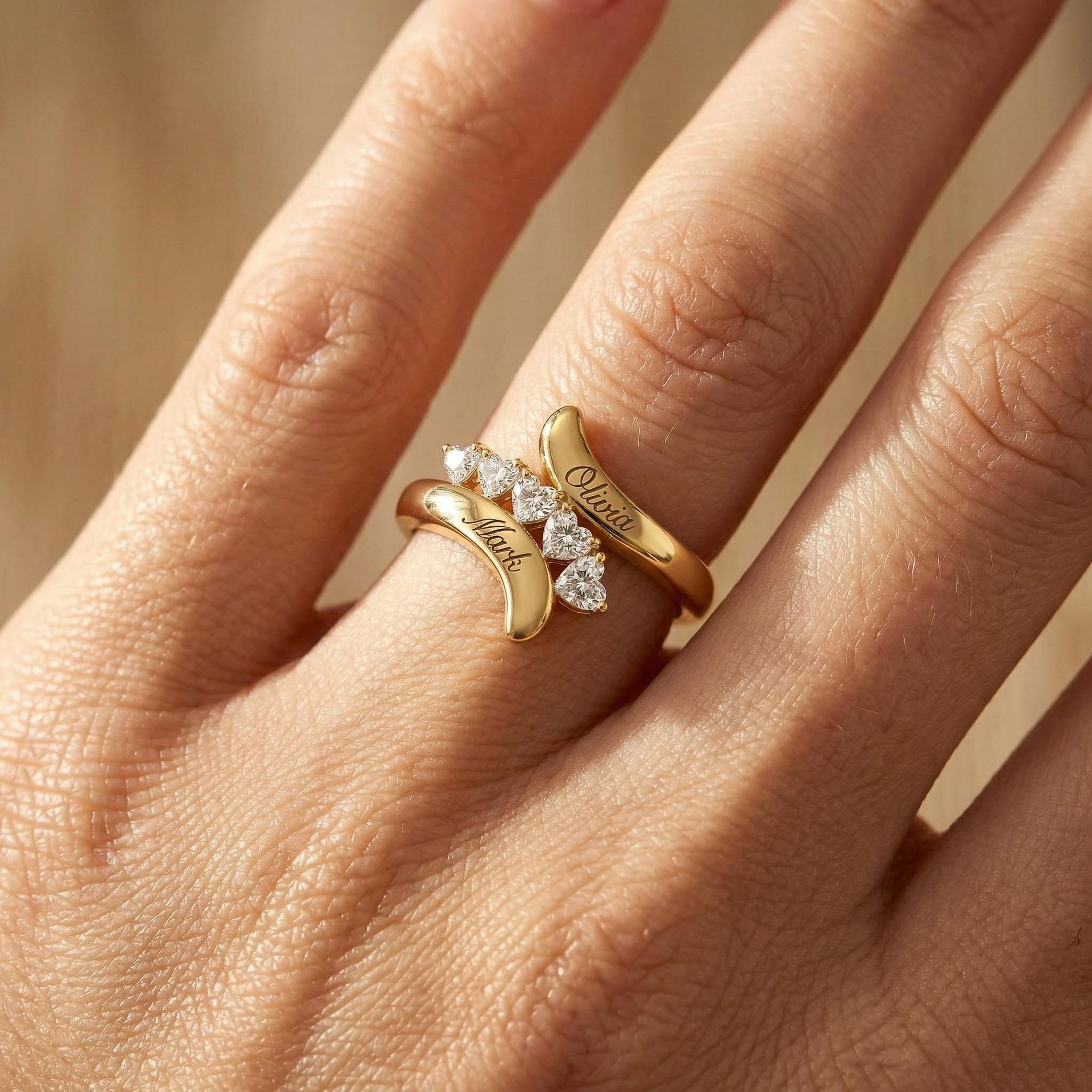 Customizable Name/Date Heart Cut S925 Silver Ring