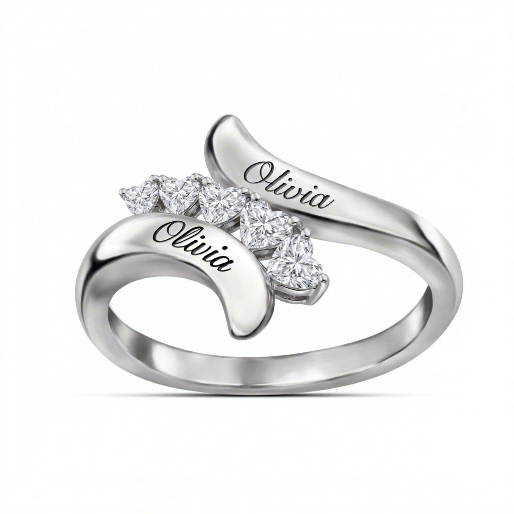 Customizable Name/Date Heart Cut S925 Silver Ring
