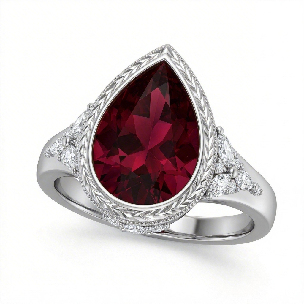 2.5 ct.tw Vintage Garnet Red Pear Cut Halo S925 Silver Engagement Ring