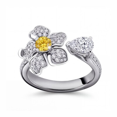 2.5 ct.tw Floral Sparkling Yellow Round & Pear Cut S925 Silver Ring
