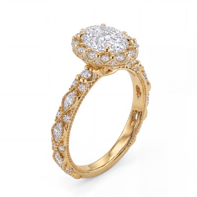 2.8 ct.tw Vintage Halo Oval Cut S925 Silver Engagement Ring